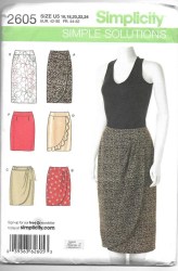 2605 SIMPLICITY  SIMPLE YOKE MOCK WRAP SKIRTS LENGTHS, SASH PATTERN 8-16